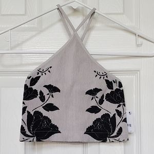 Free People Intimately grey floral halter sports bra top